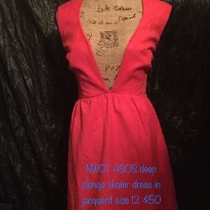 NWOT ASOS deep plunge jacquard skater dress